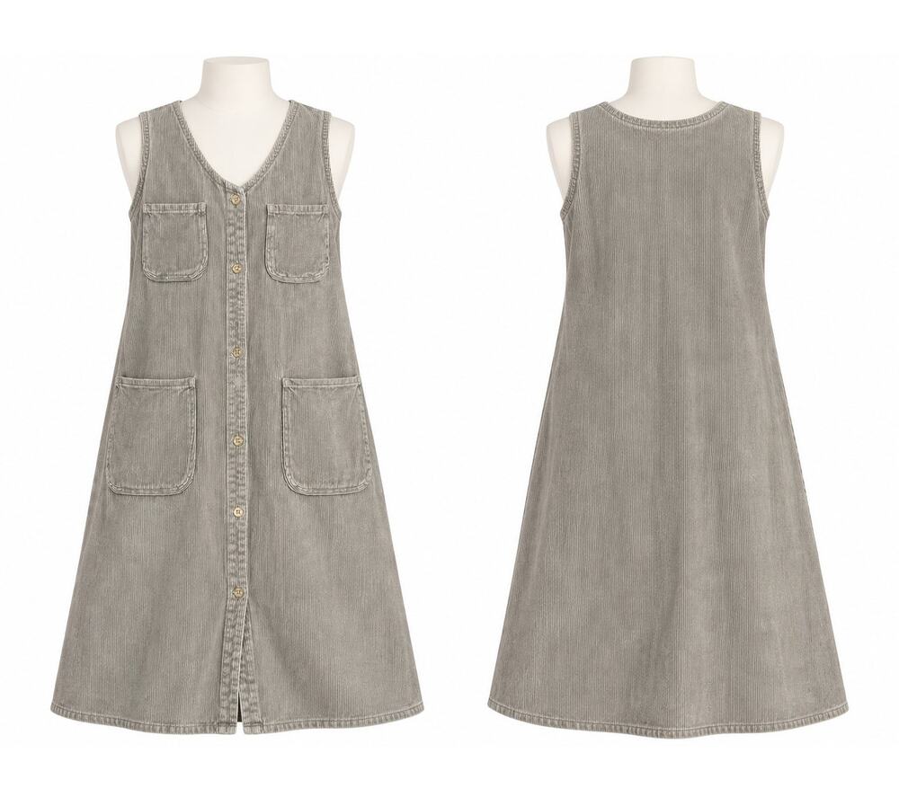California Republic Corduroy Jumper Dress L Gray A-Line Utility Pinafore
